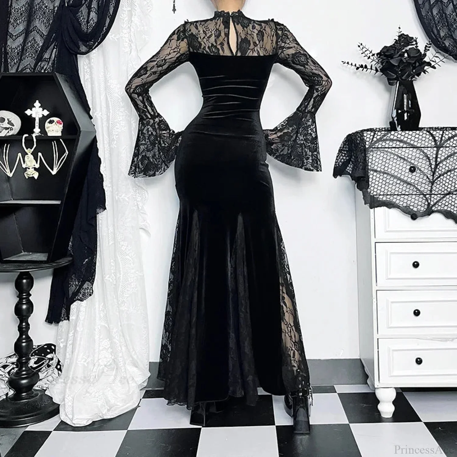 Flower Lace Mesh Transparent Long Dress - Image 2