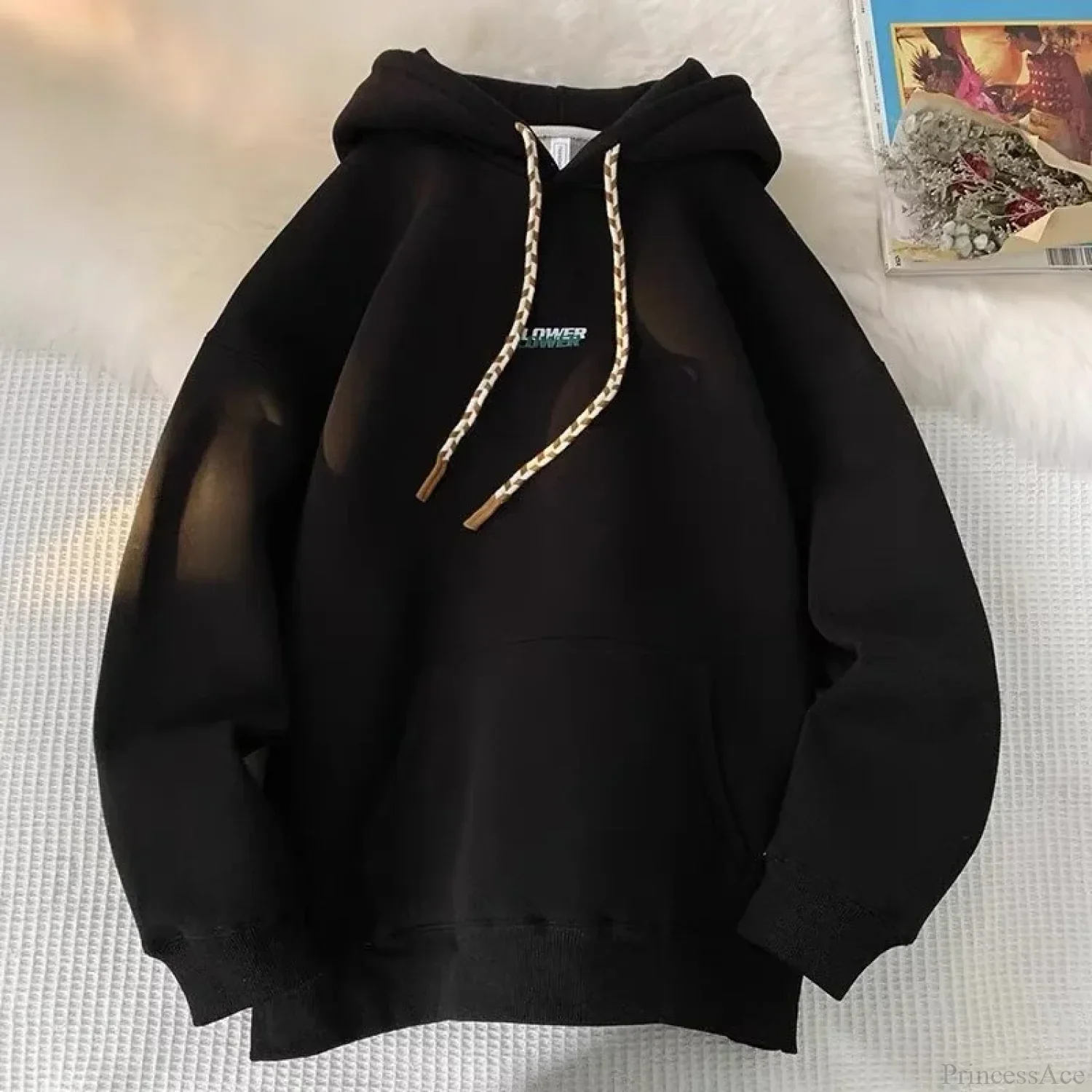 FLOWER Letter Print Y2K Fleece Hoodie - Image 6