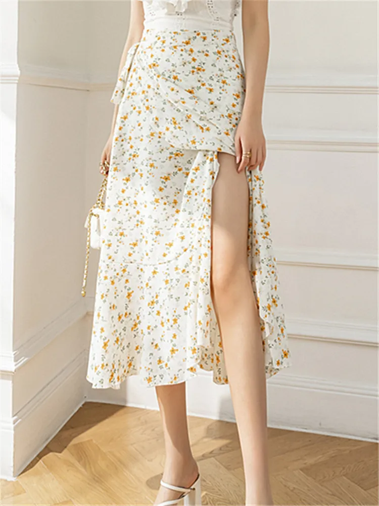 Flower Print A-Line Bohemia Vintage Skirt Summer Spring - Image 2