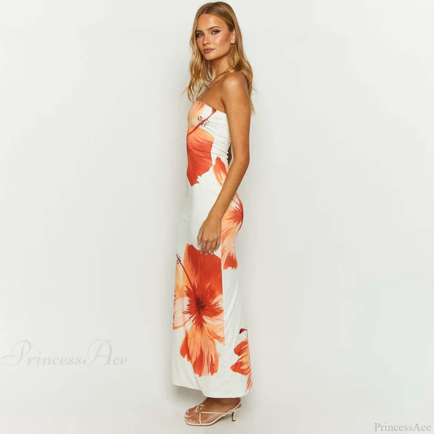 Flower Printed Off-Shoulder Slim Beach Long Floral Dress - Image 6