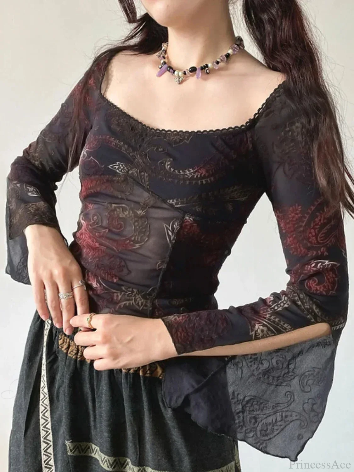 Flower Square Collar Knitted Top - Image 10