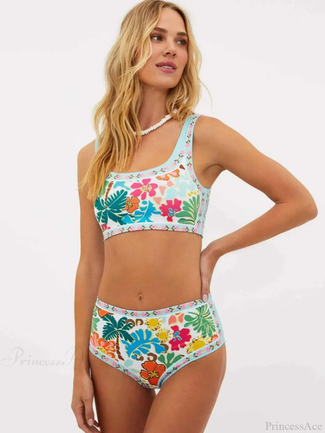 Flower Tree High Waist Bikini Two Piece Set - Image 2
