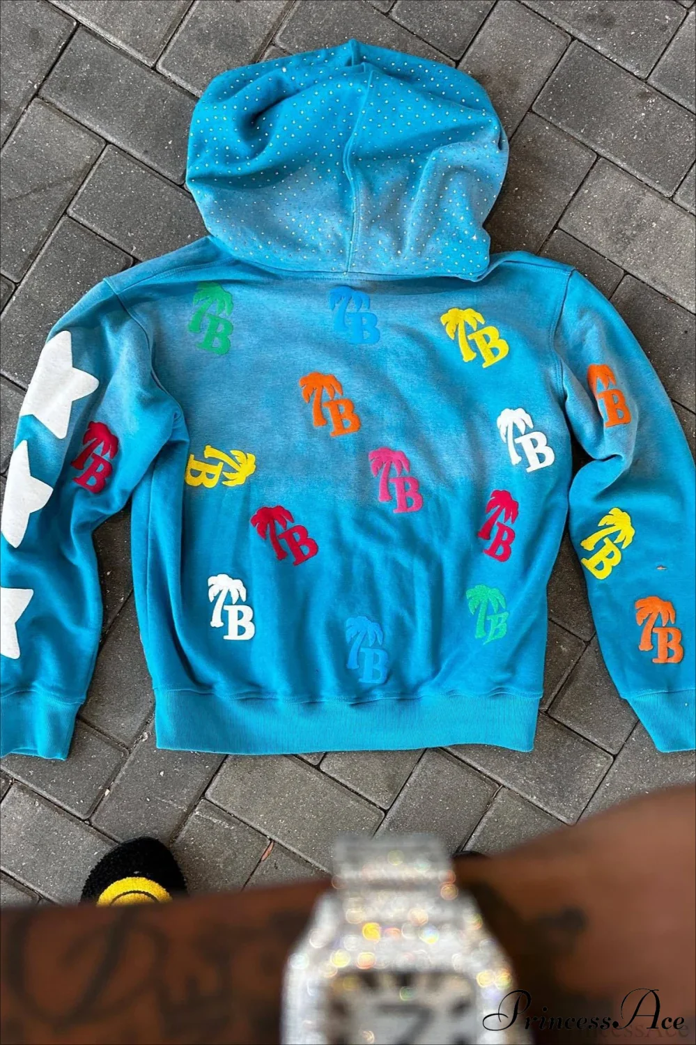 Foam Letter Print Hip-Hop Zip Hoodie - Image 2