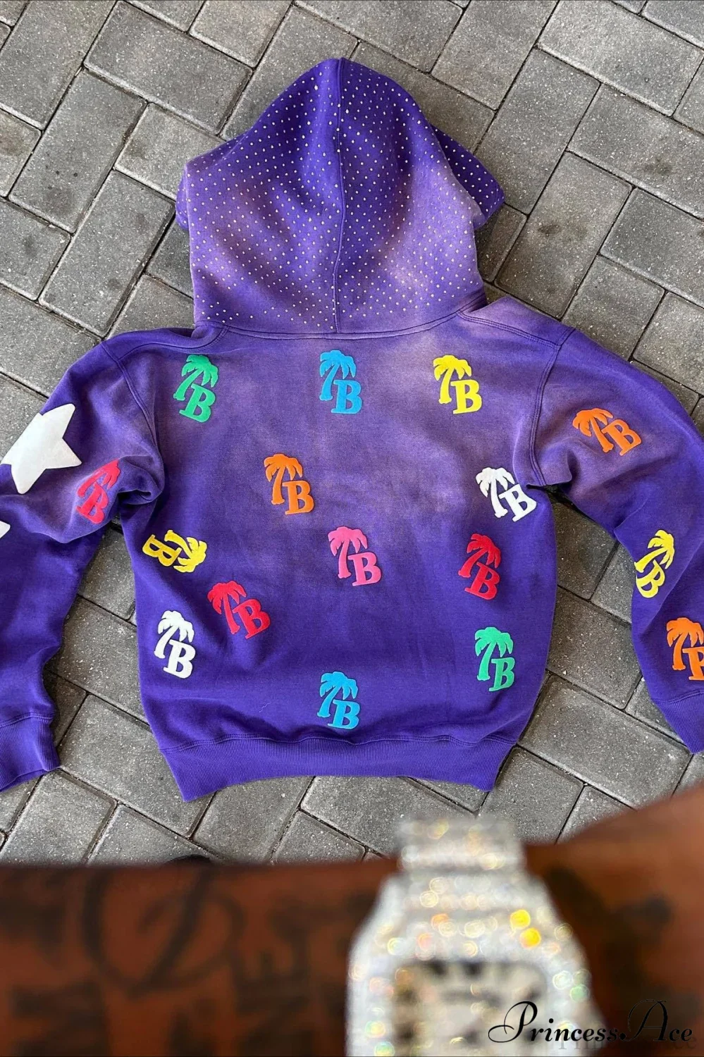 Foam Letter Print Hip-Hop Zip Hoodie - Image 4