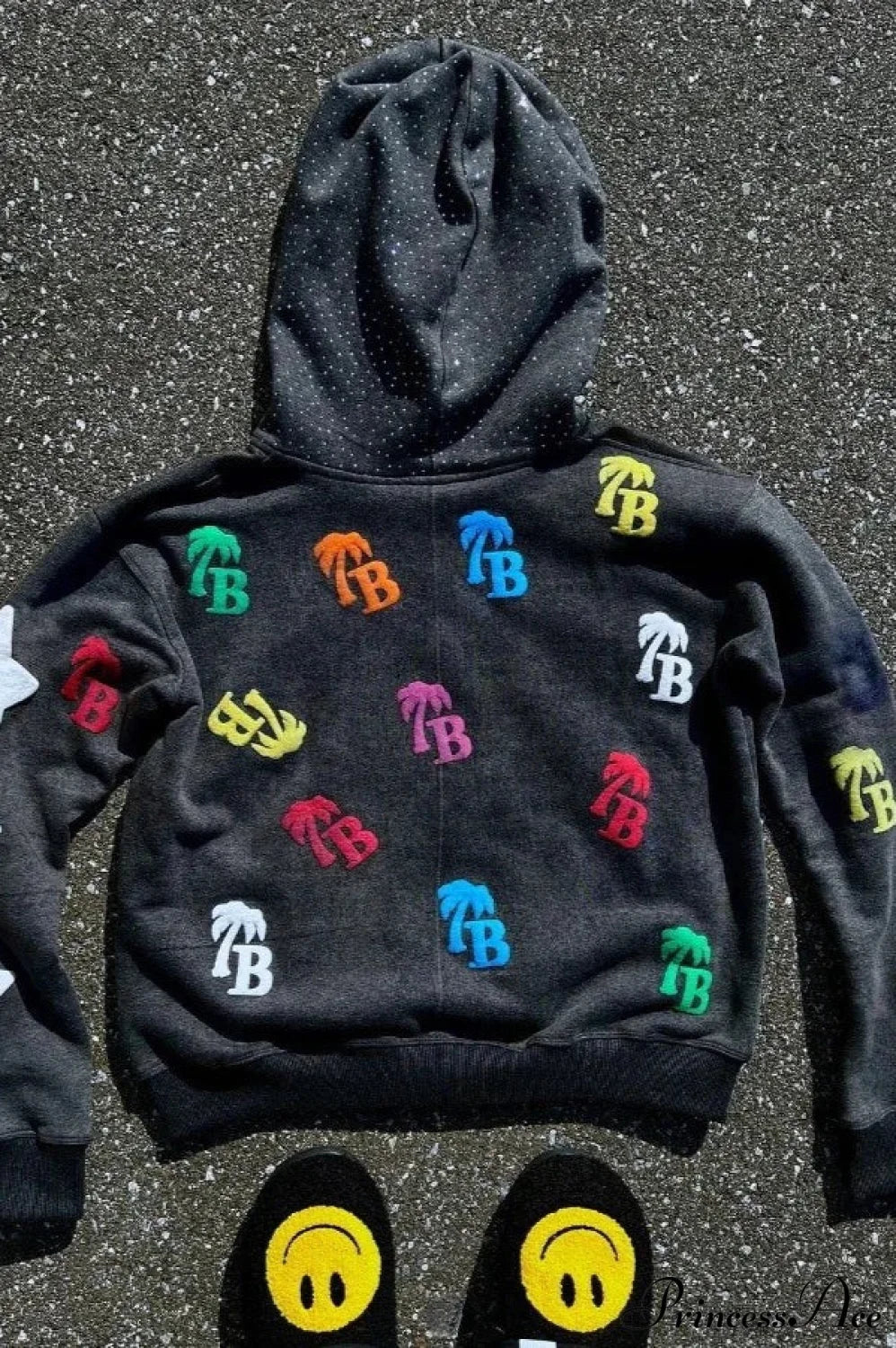 Foam Letter Print Hip-Hop Zip Hoodie - Image 6