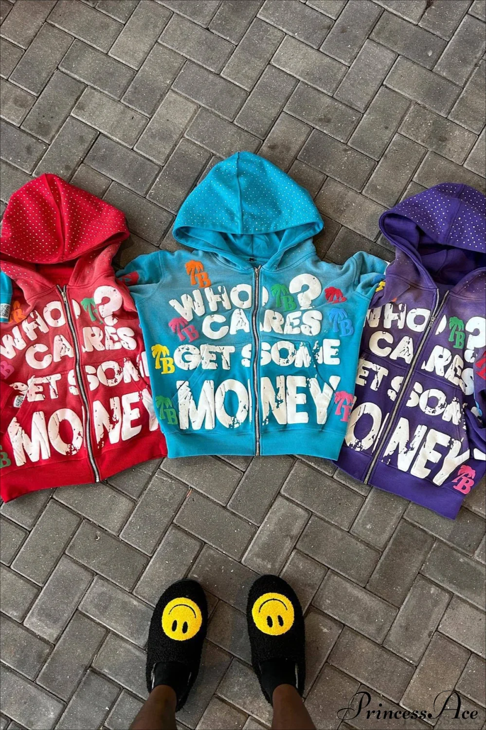 Foam Letter Print Hip-Hop Zip Hoodie - Image 9