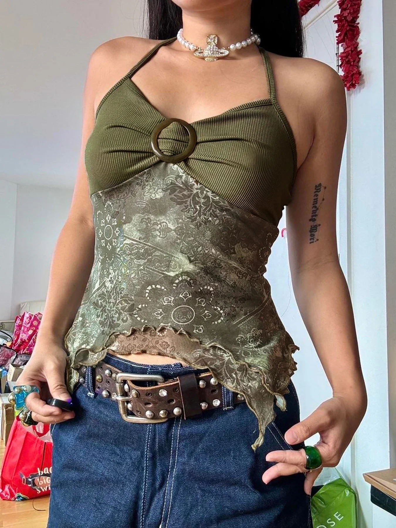 Forest Green Asymmetrical Crop Top - Image 2