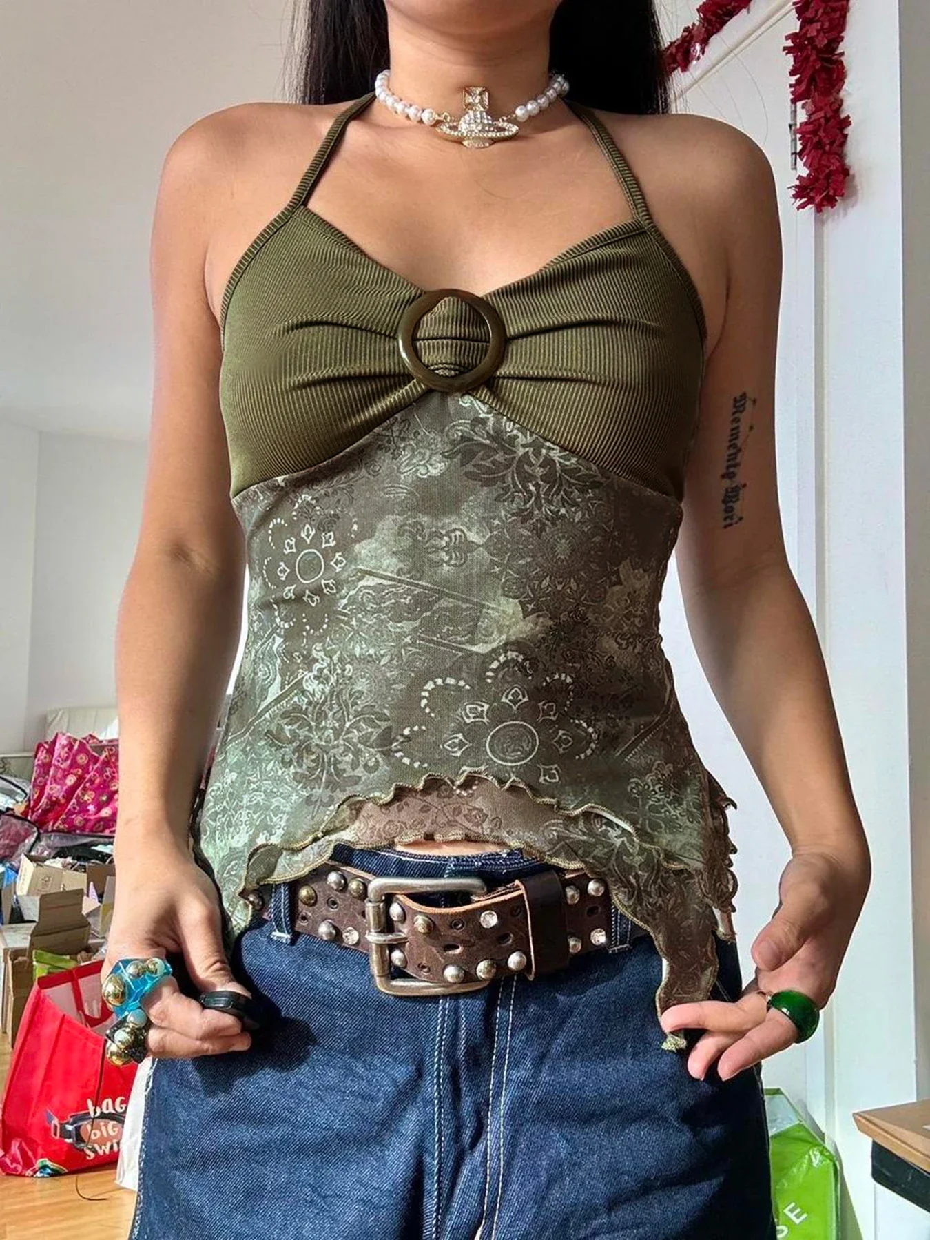 Forest Green Asymmetrical Crop Top - Image 3