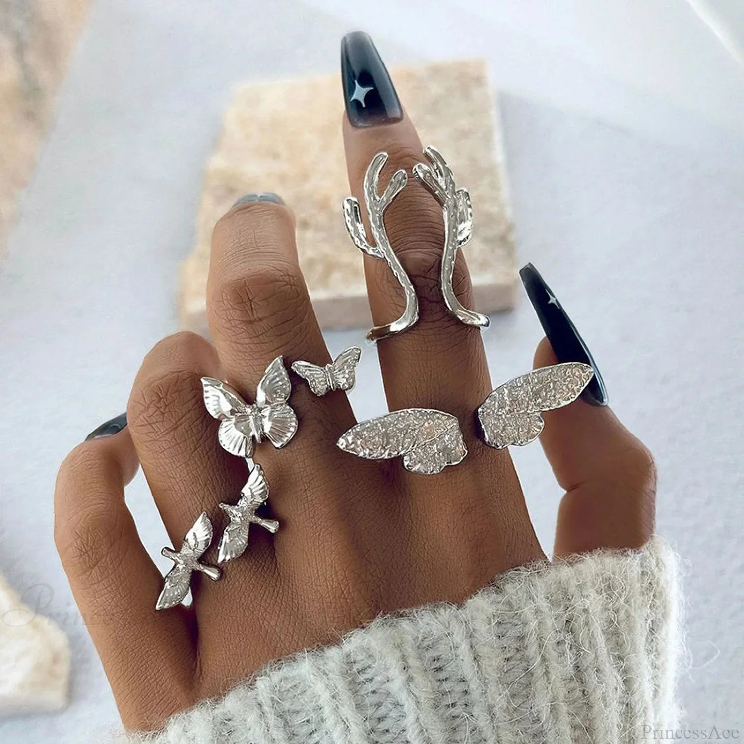 Four Piece Gothic Butterfly Ring - Image 2