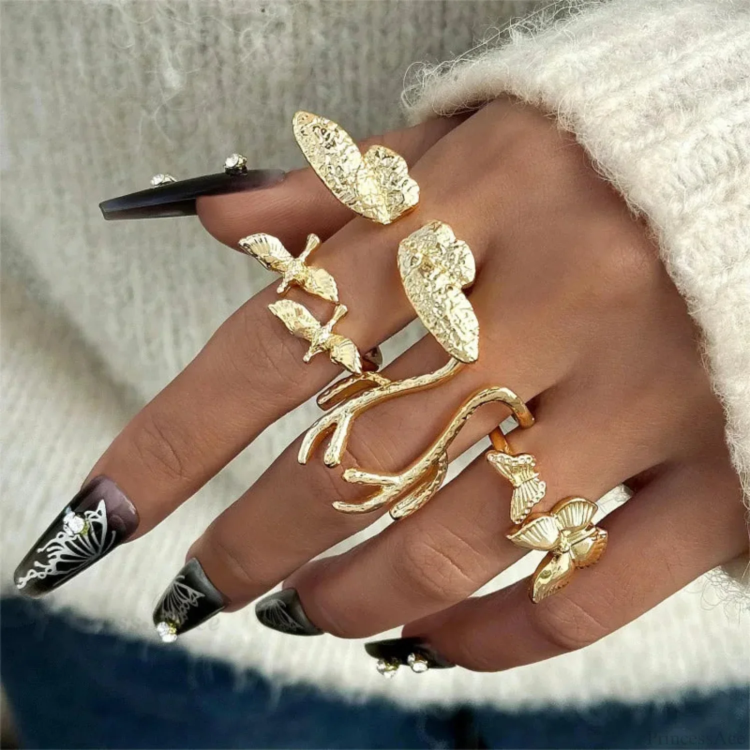 Four Piece Gothic Butterfly Ring - Image 3