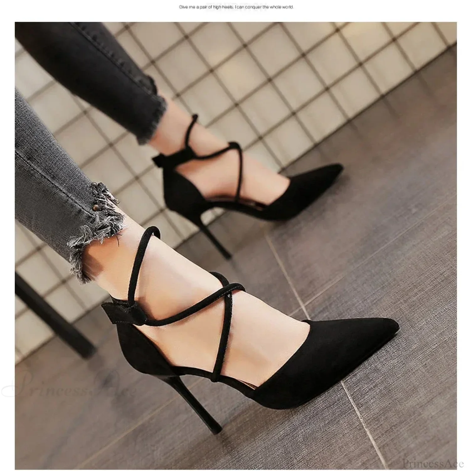 Four Seasons Suede High Heels 9cm New Pointed Stiletto Black Wedding Bridal High Heel - Image 5