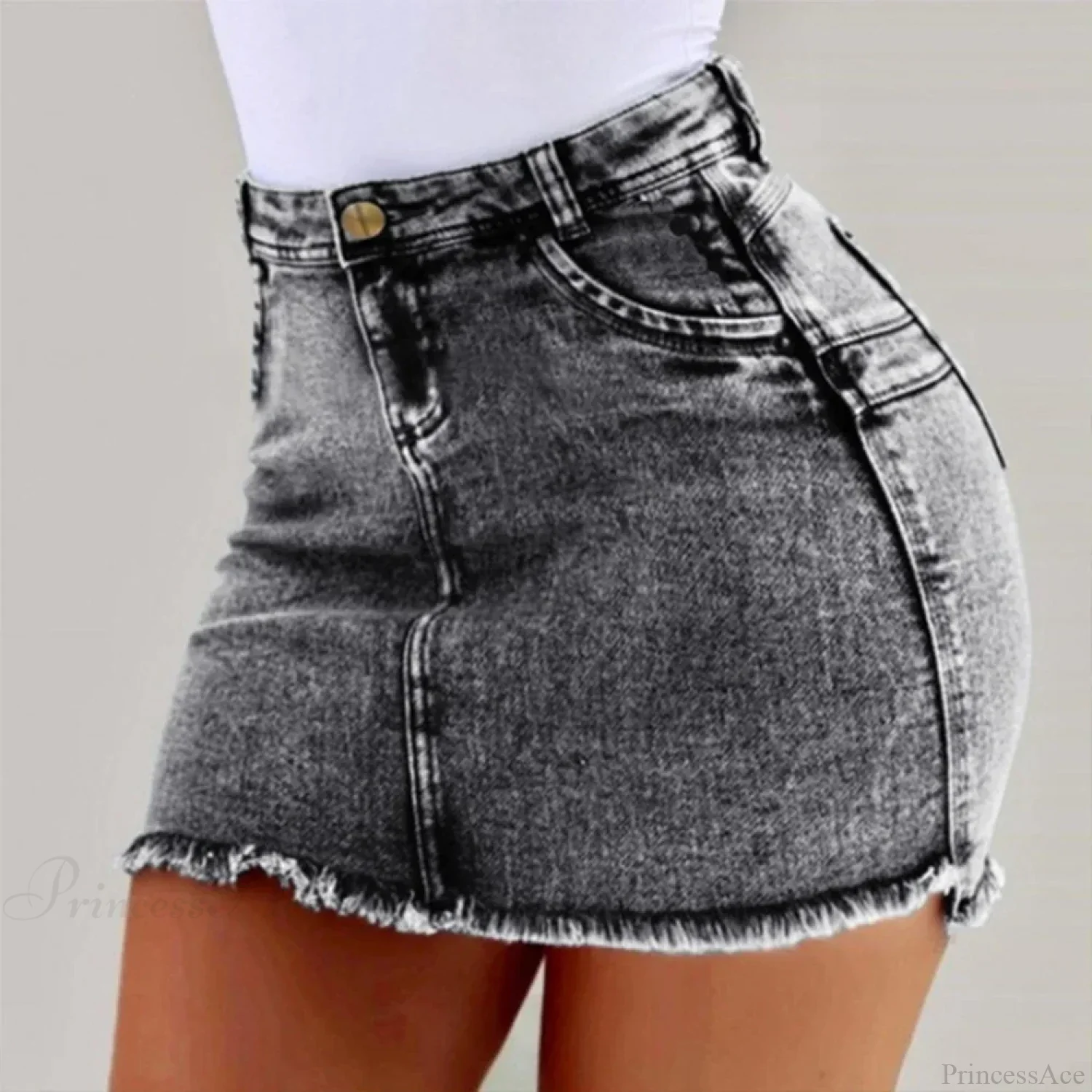 Frayed Hem Holiday Denim Skirt - Image 4