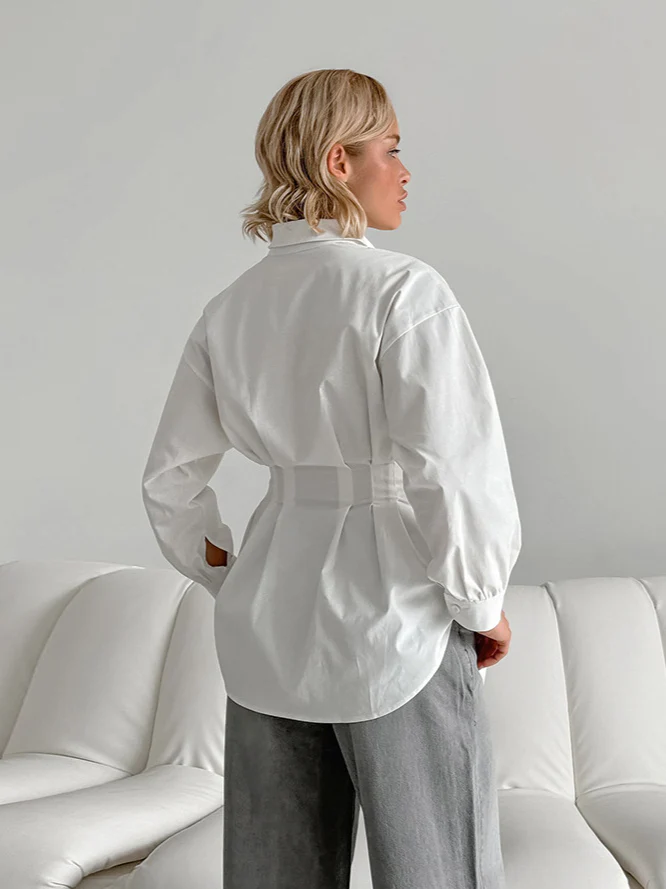 French Chic Long Sleeve Waist-Tied Blouse - Image 2
