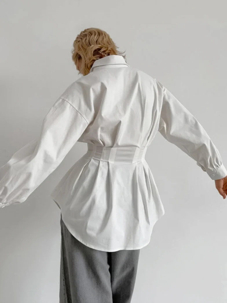 French Chic Long Sleeve Waist-Tied Blouse - Image 3