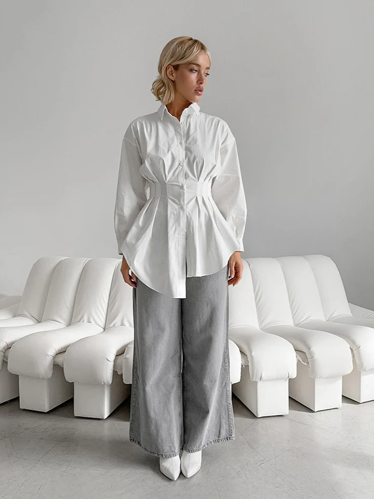French Chic Long Sleeve Waist-Tied Blouse - Image 4