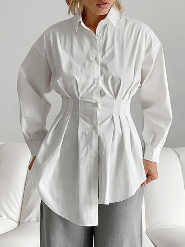 French Chic Long Sleeve Waist-Tied Blouse - Image 5