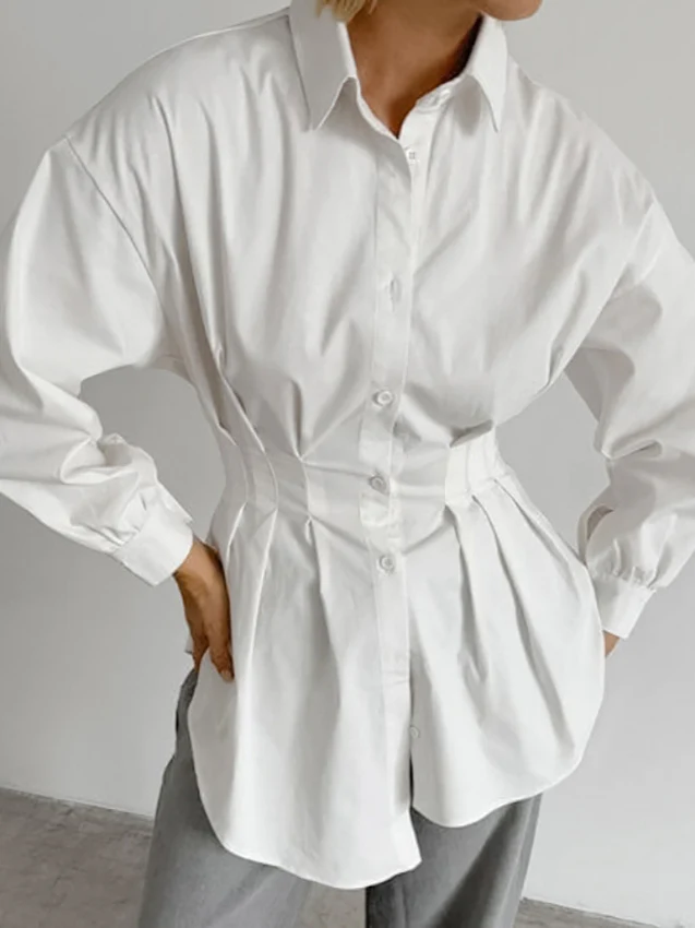 French Chic Long Sleeve Waist-Tied Blouse - Image 6