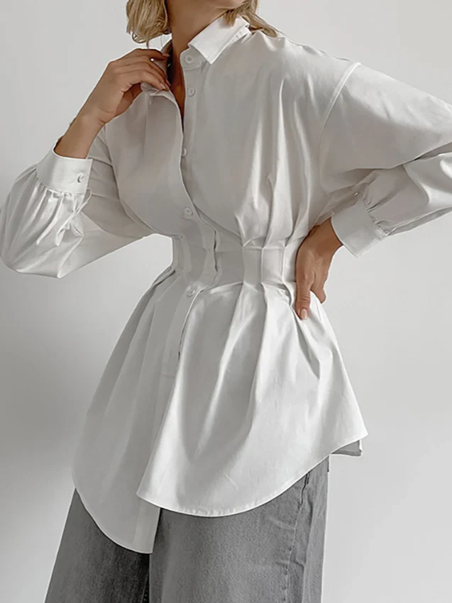 French Chic Long Sleeve Waist-Tied Blouse - Image 7