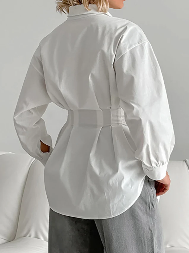 French Chic Long Sleeve Waist-Tied Blouse - Image 8
