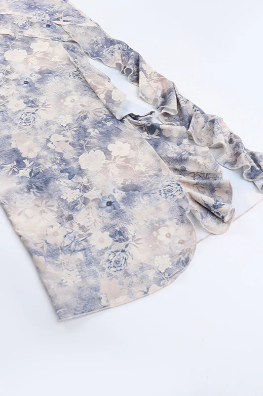 French Floral Strapless Ruffled Split Party Dress - Image 6