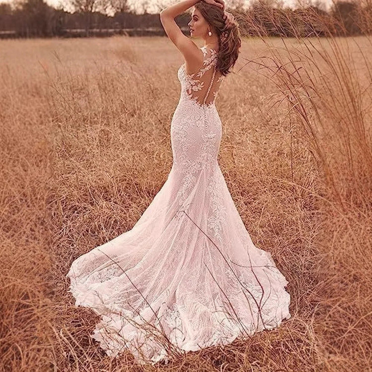 French Lace Mermaid Bridal Wedding Dress - Image 2