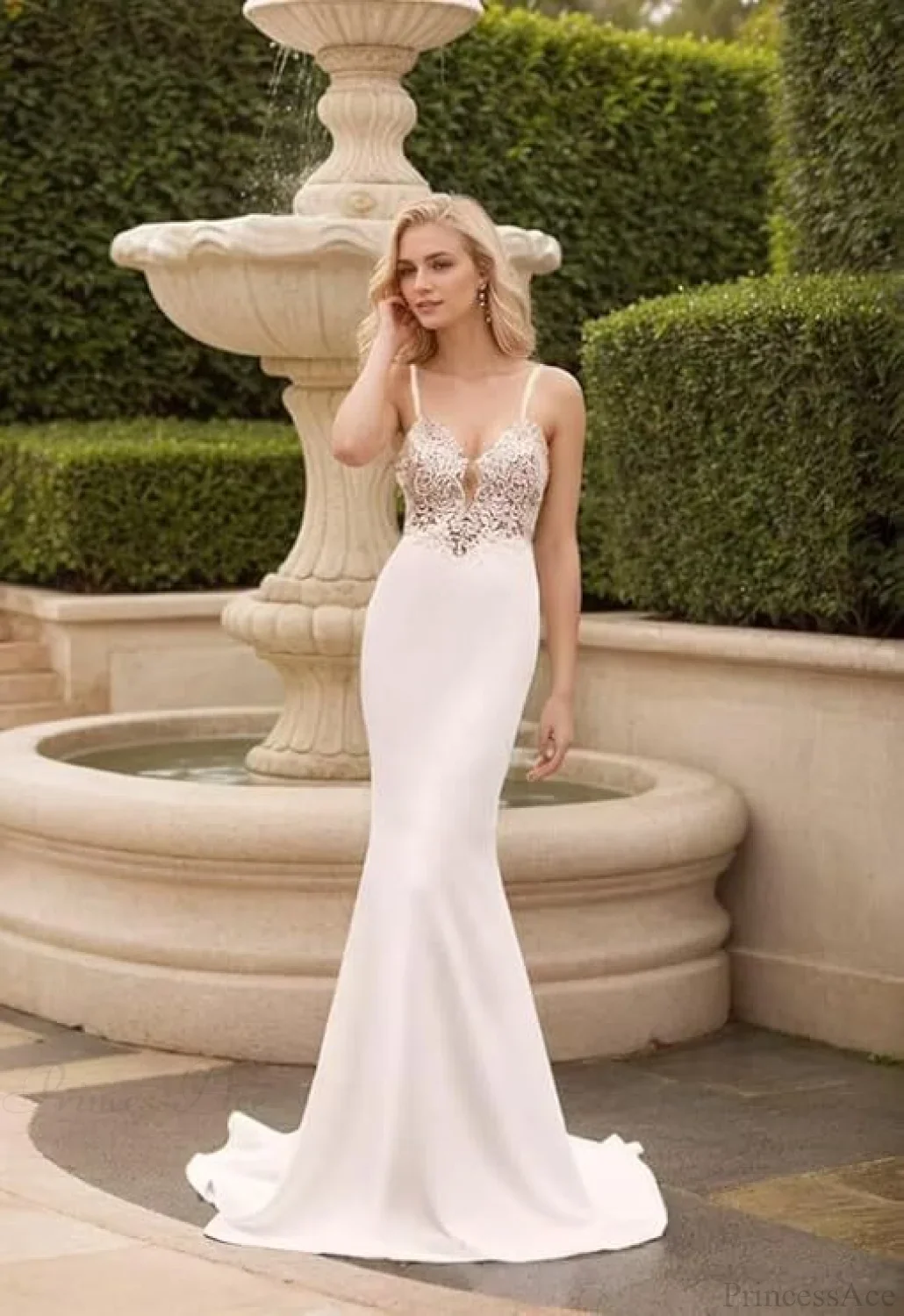 French Spaghetti Strap Mermaid Wedding Dress - Image 4