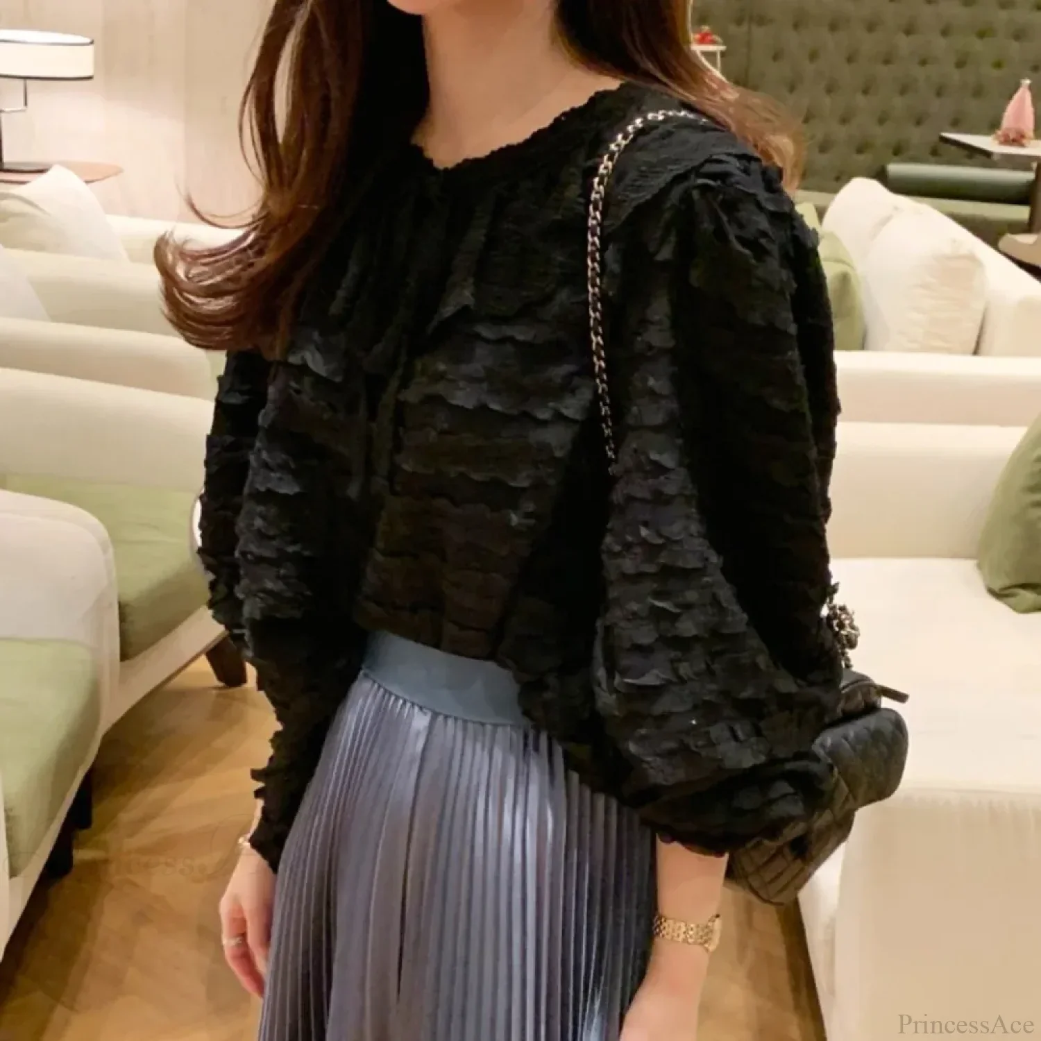 French Style Lace Up Loose Blouse - Image 2
