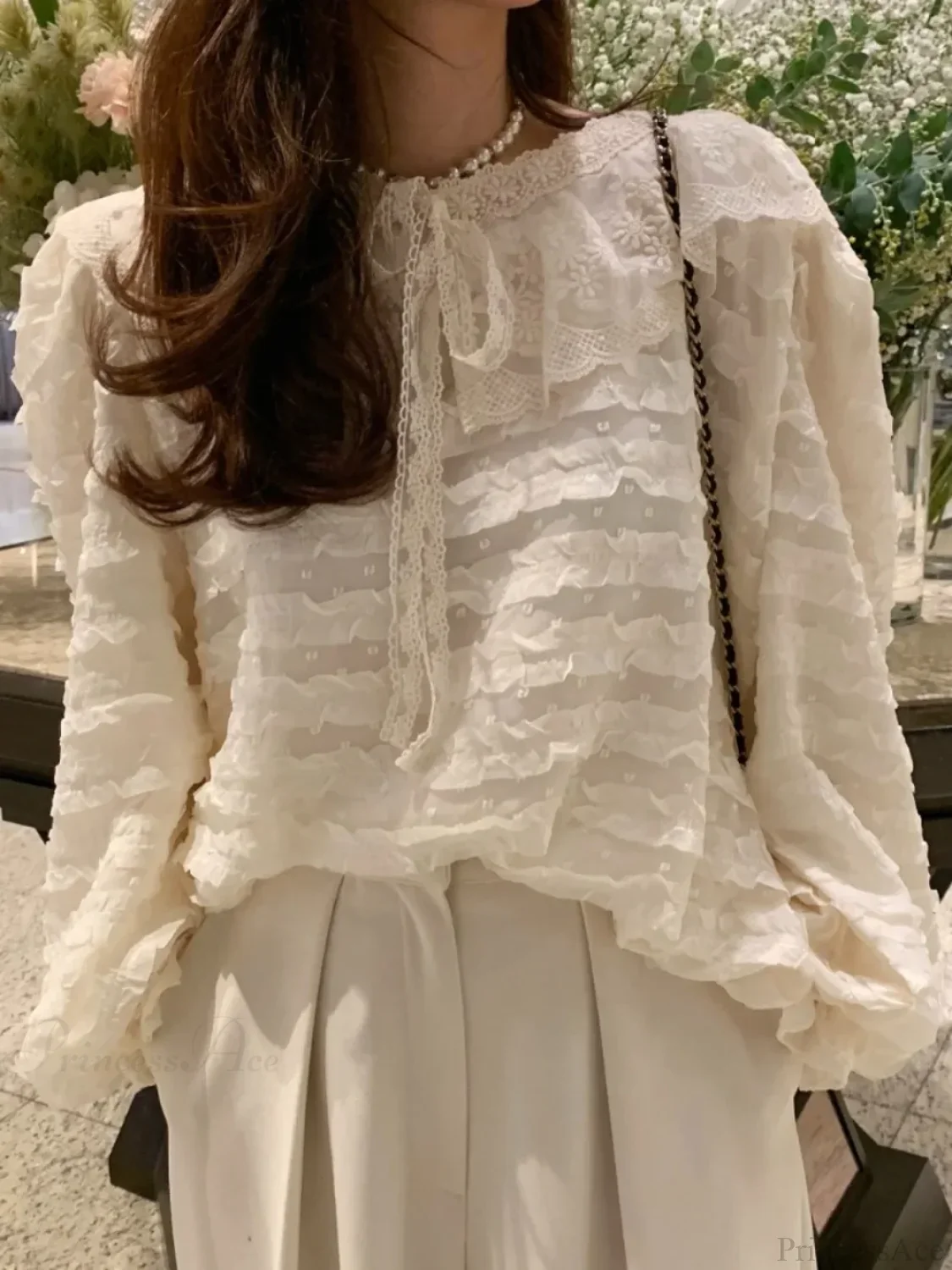 French Style Lace Up Loose Blouse - Image 5