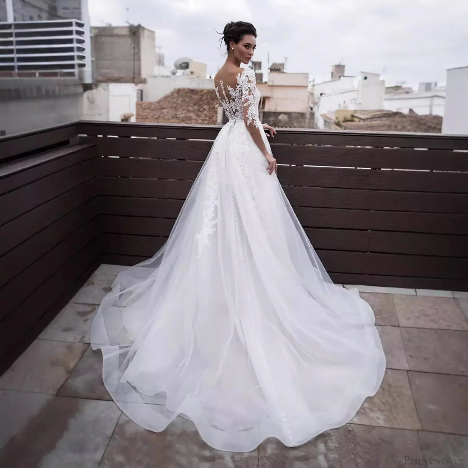 French V-Neck Long Sleeve Wedding Dress - Image 3