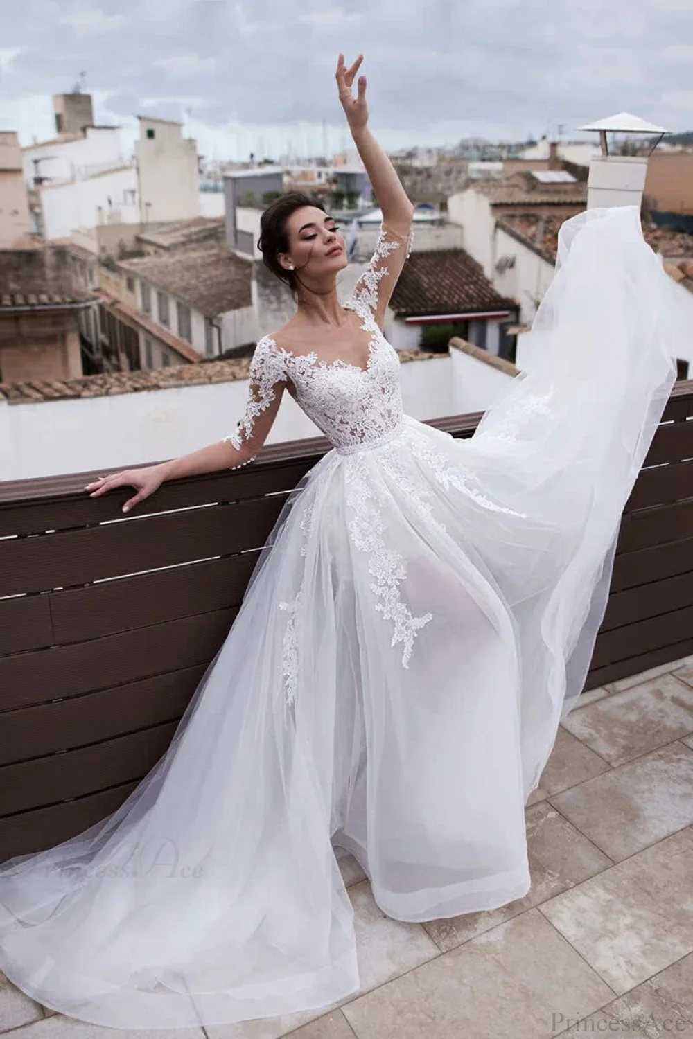 French V-Neck Long Sleeve Wedding Dress - Image 4