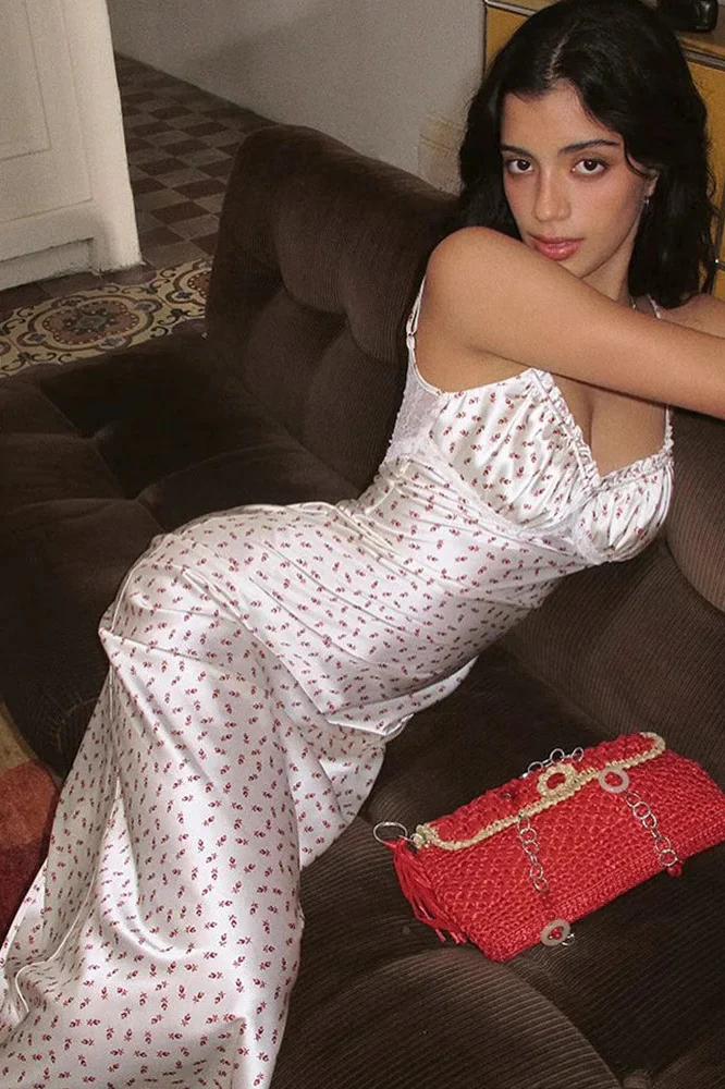 French Vintage Tea-Length Floral Cami Lace Maxi Dress - Image 3