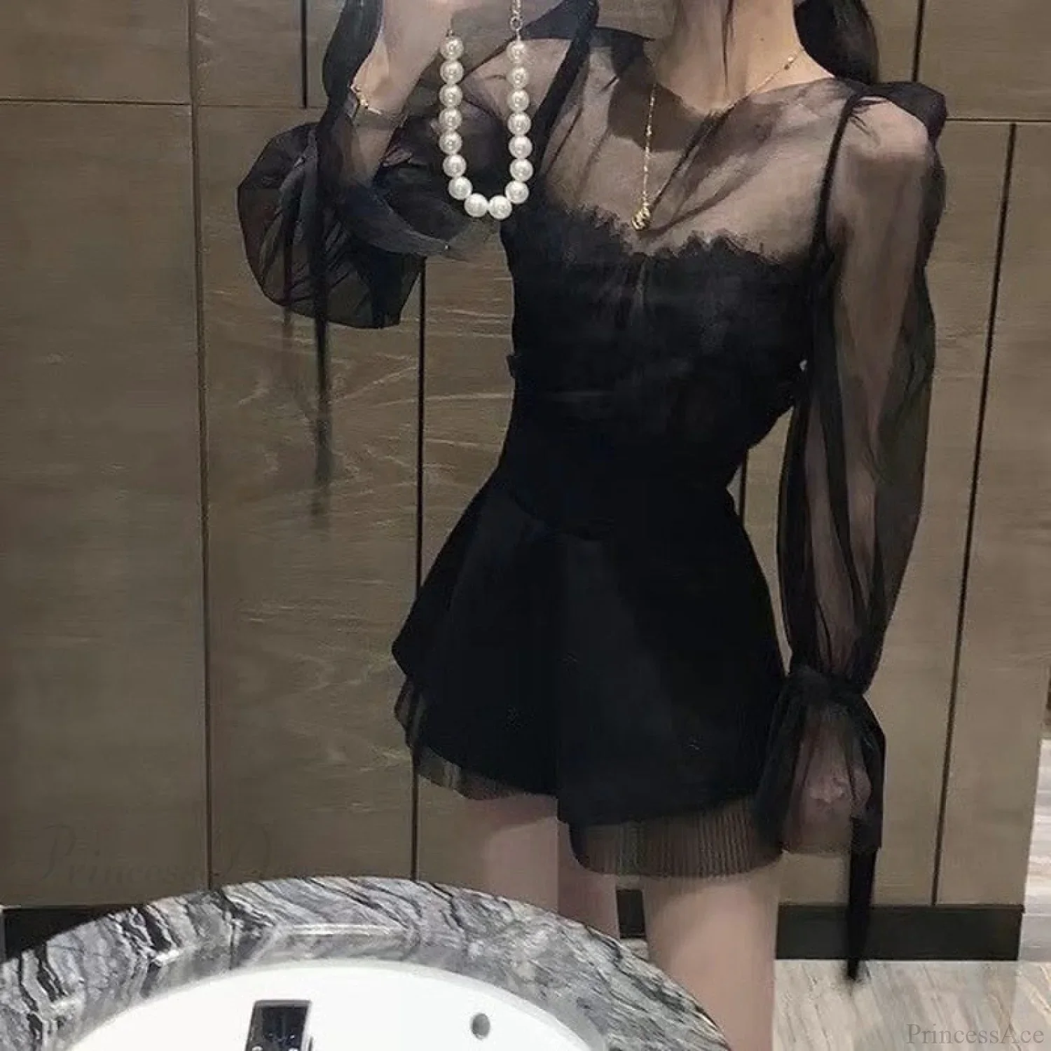 Mesh Lace Slimming Retro Sling Elegant Three Piece Set - Image 2