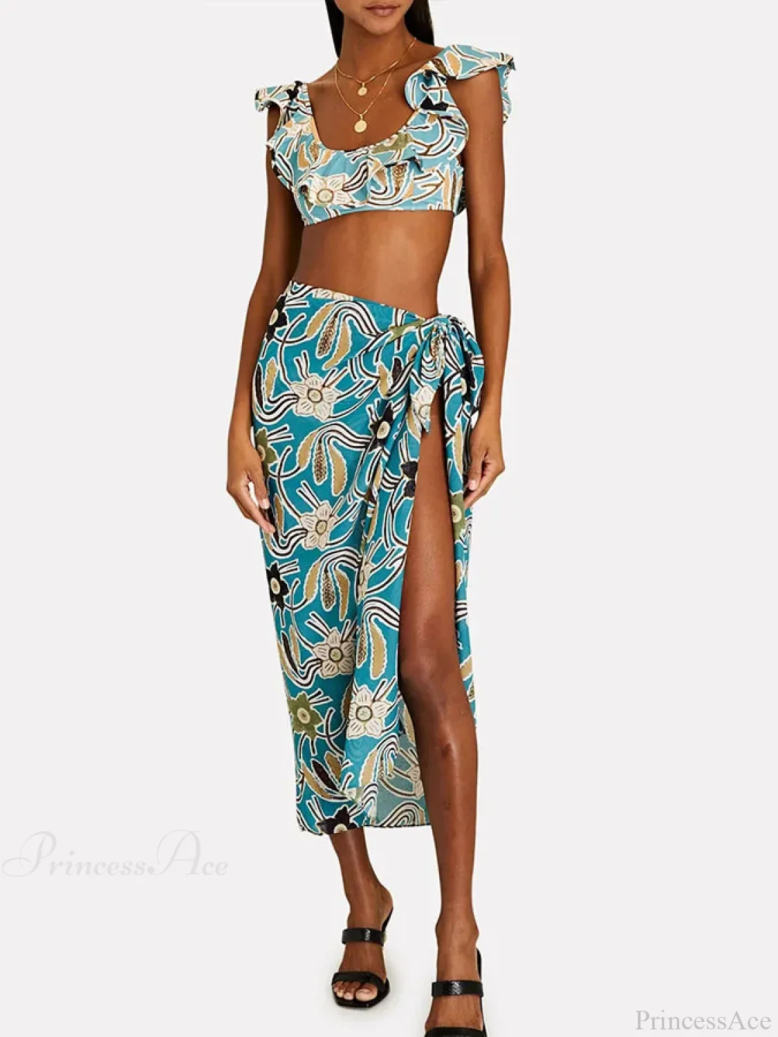 Fresh Blue Floral Back Strap Swimsuit One Piece - Image 2