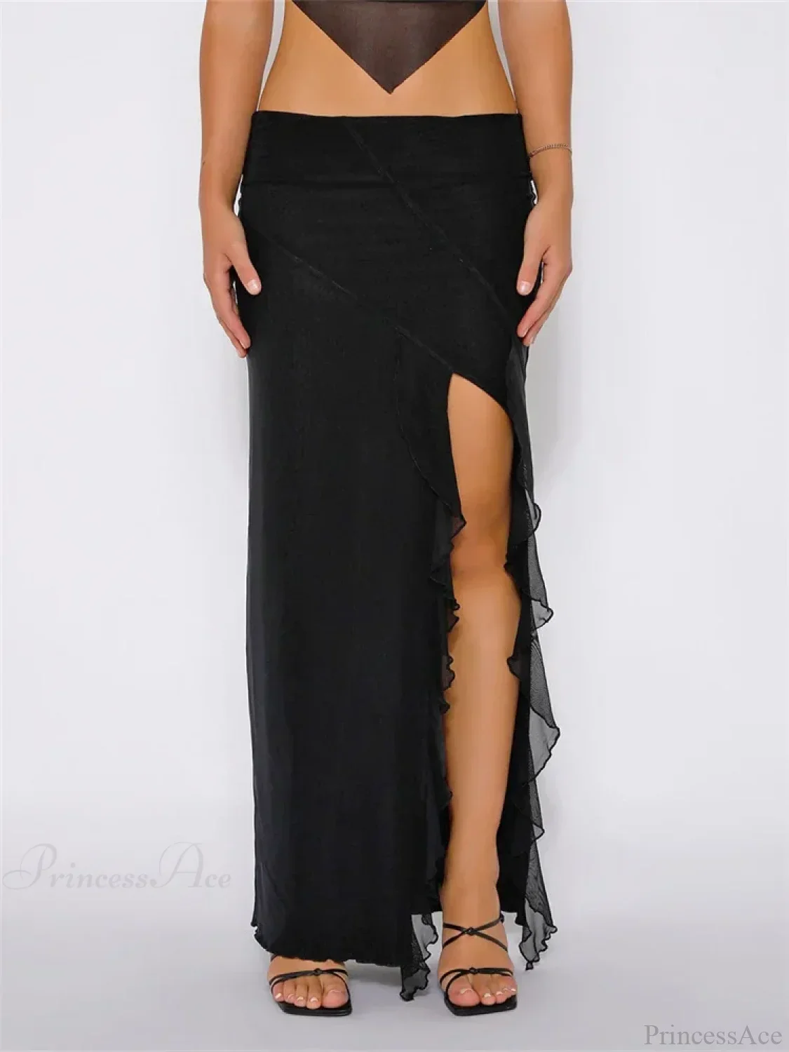 Frill Tulle Floral Low Waist High Split Bohemian Skirt - Image 6