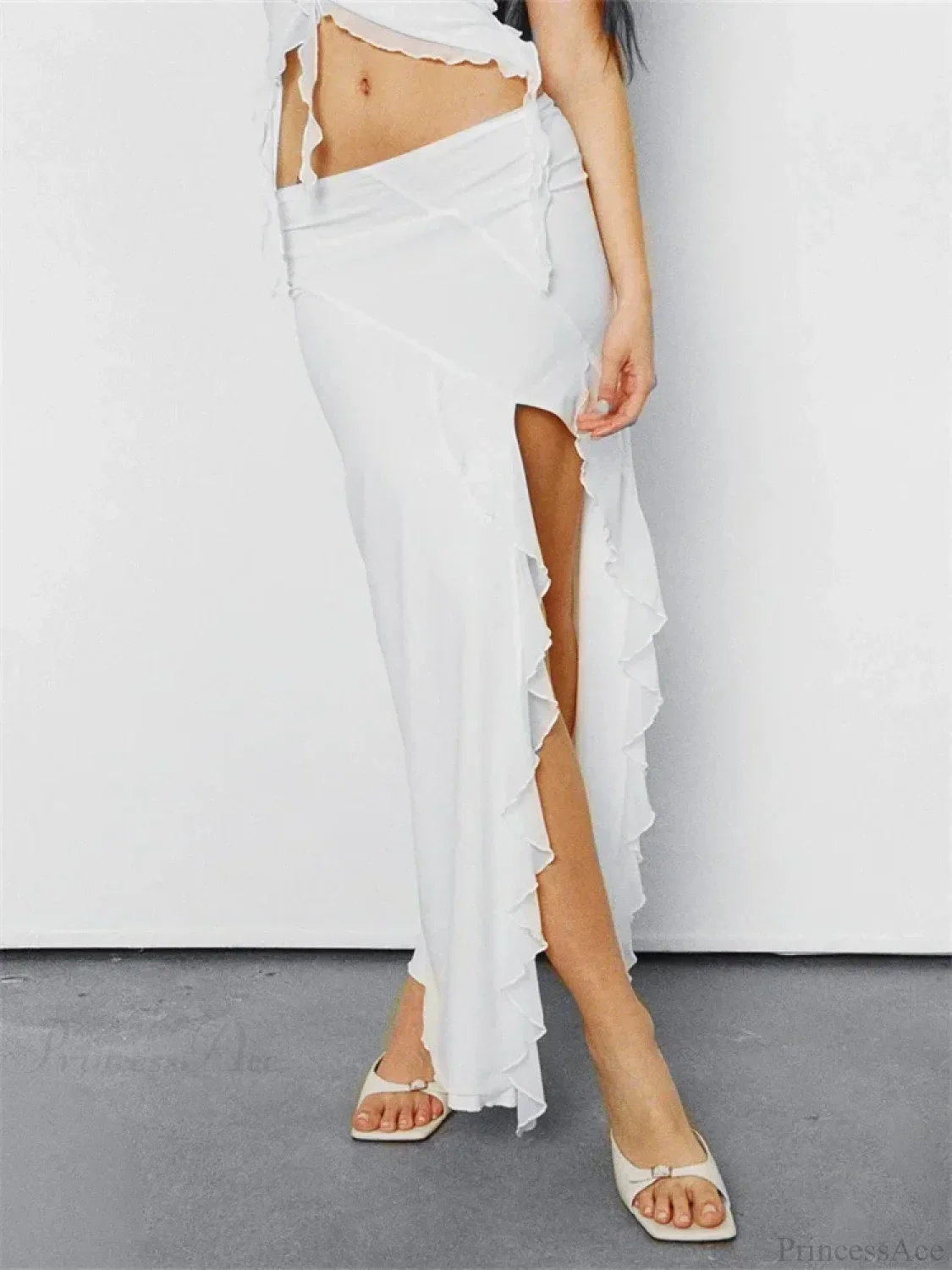 Frill Tulle Floral Low Waist High Split Bohemian Skirt - Image 8