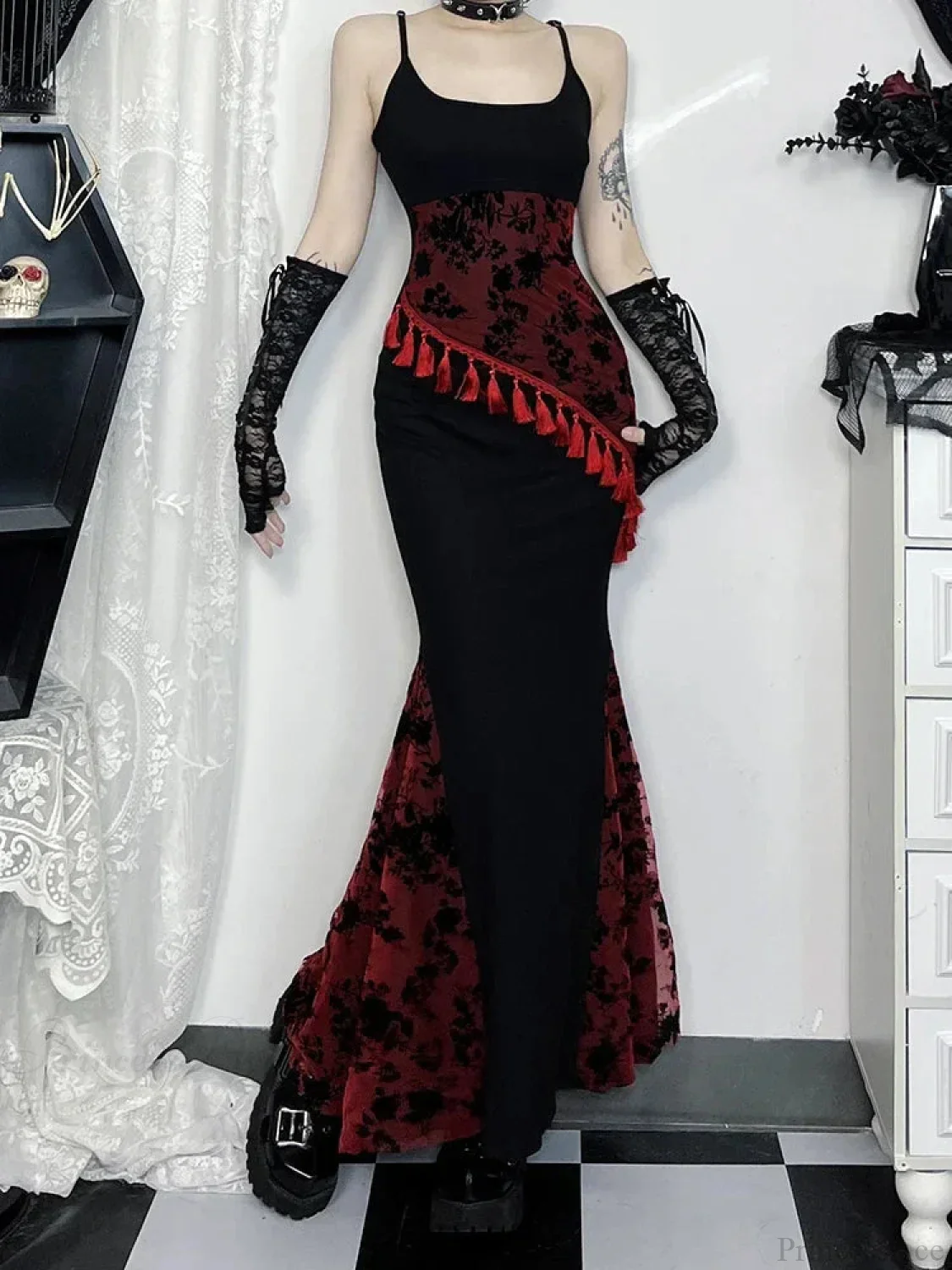 Fringe Spaghetti Strap Form-Fitting Maxi Dress - Image 4