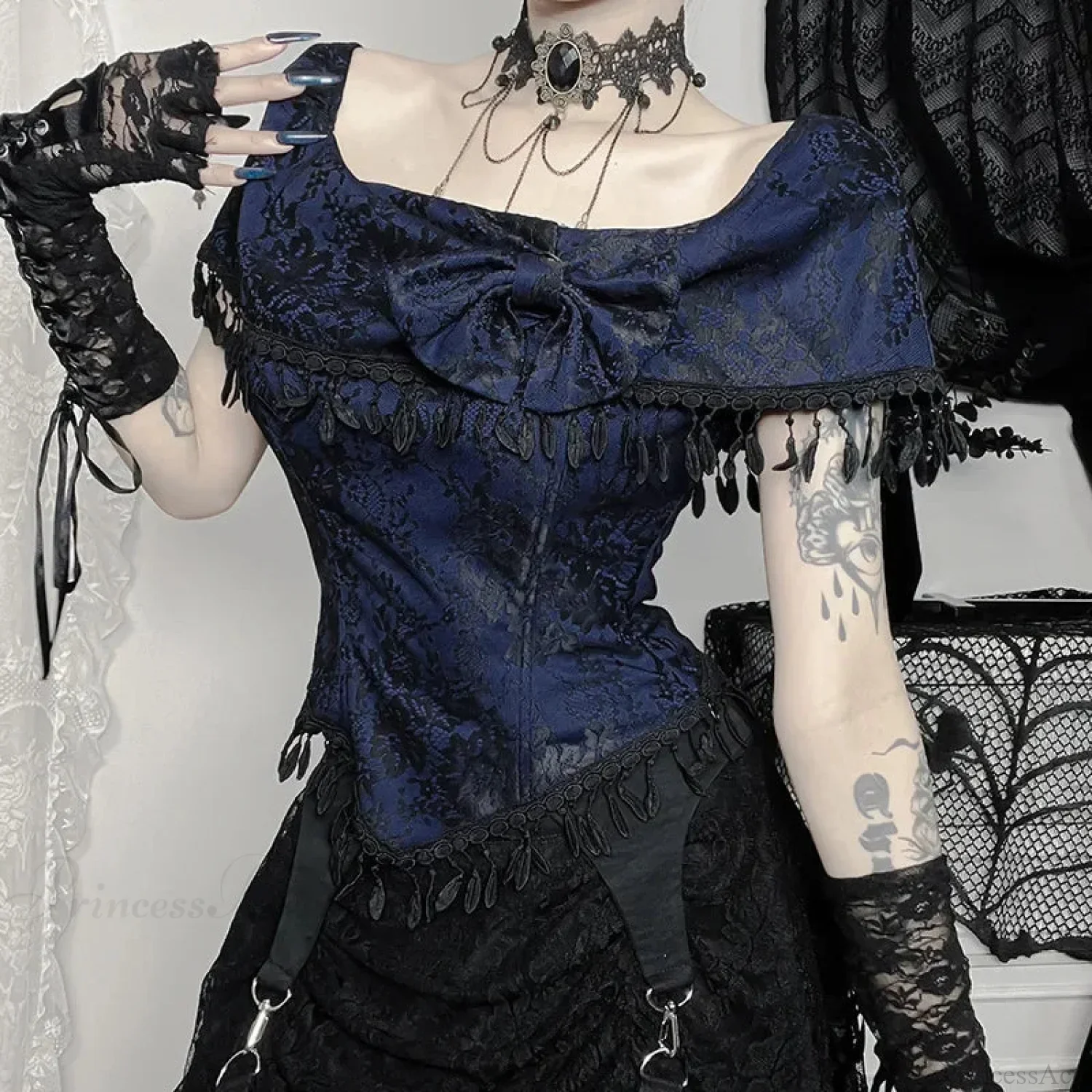 Fringes Off Shoulder Lace Blouse