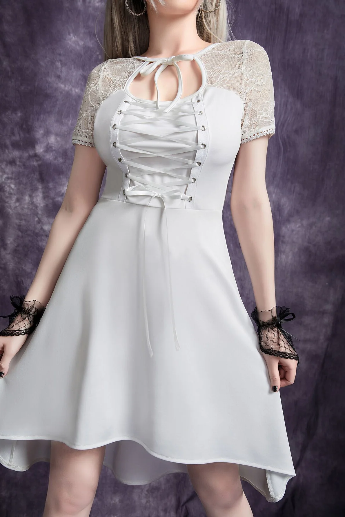 Front Tie Lace Gothic Dress - Image 2