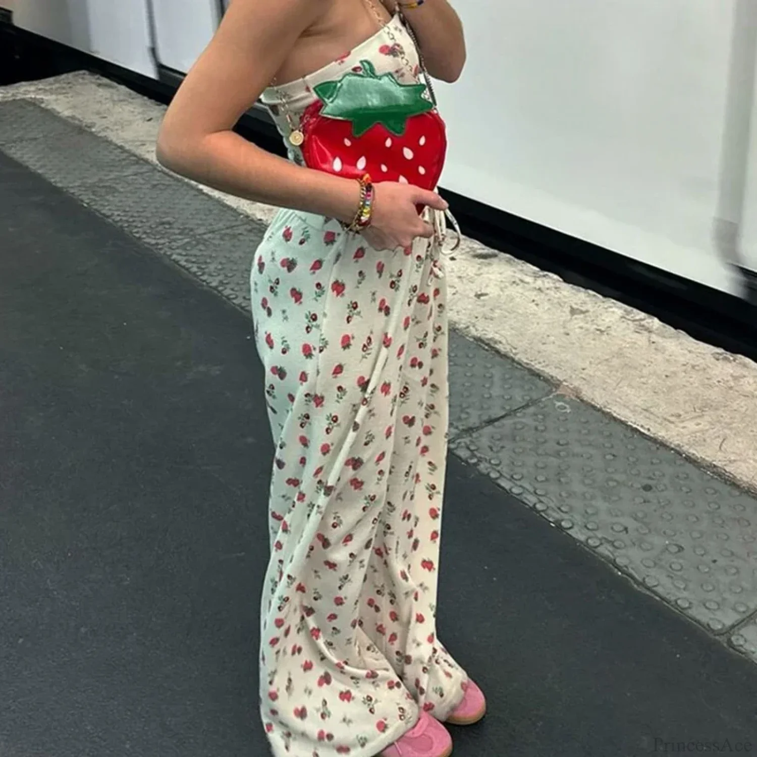 Fruit Print Strapless Tube Top Backless Crop Top Pants Two Pieces Set - Image 3