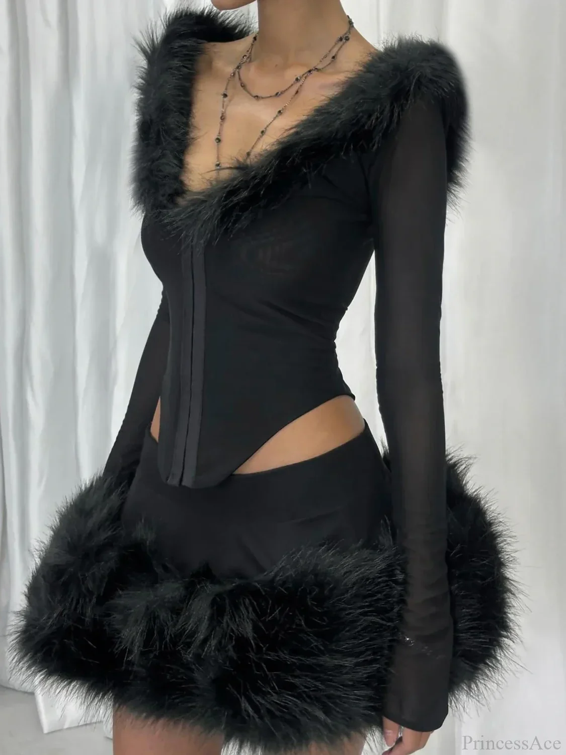 Fur Collar V-neck Knit Top - Image 2