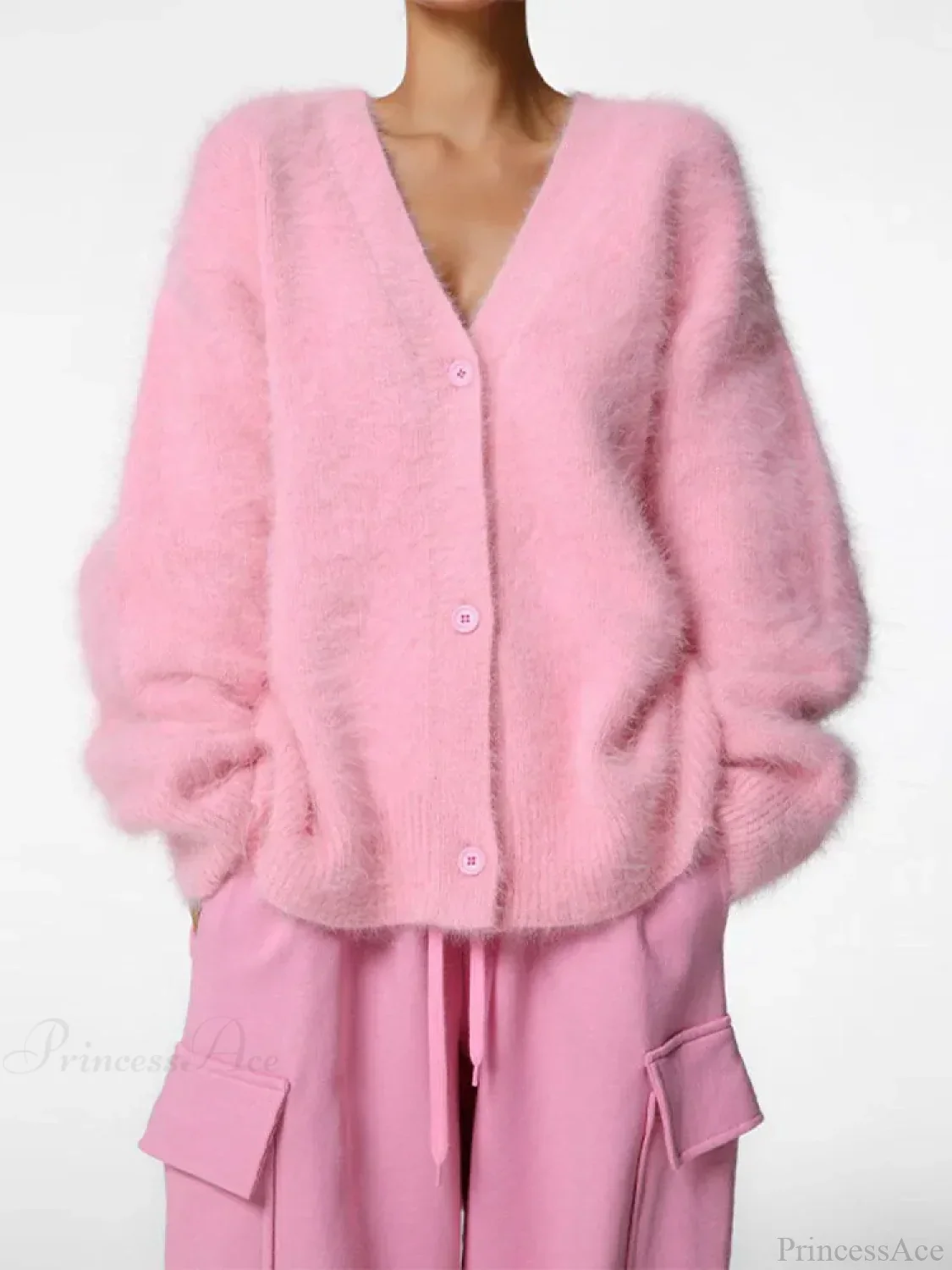 Furry Button Long Sleeve Cardigan - Image 10