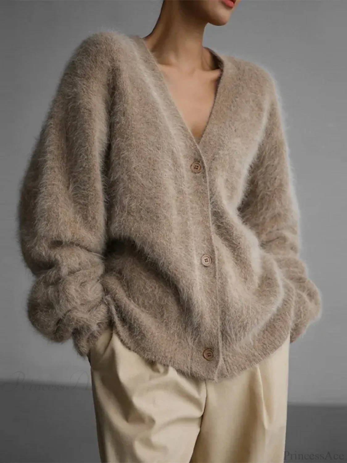 Furry Button Long Sleeve Cardigan - Image 3