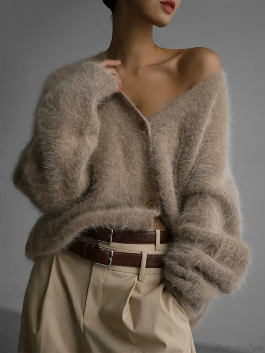 Furry Button Long Sleeve Cardigan - Image 4