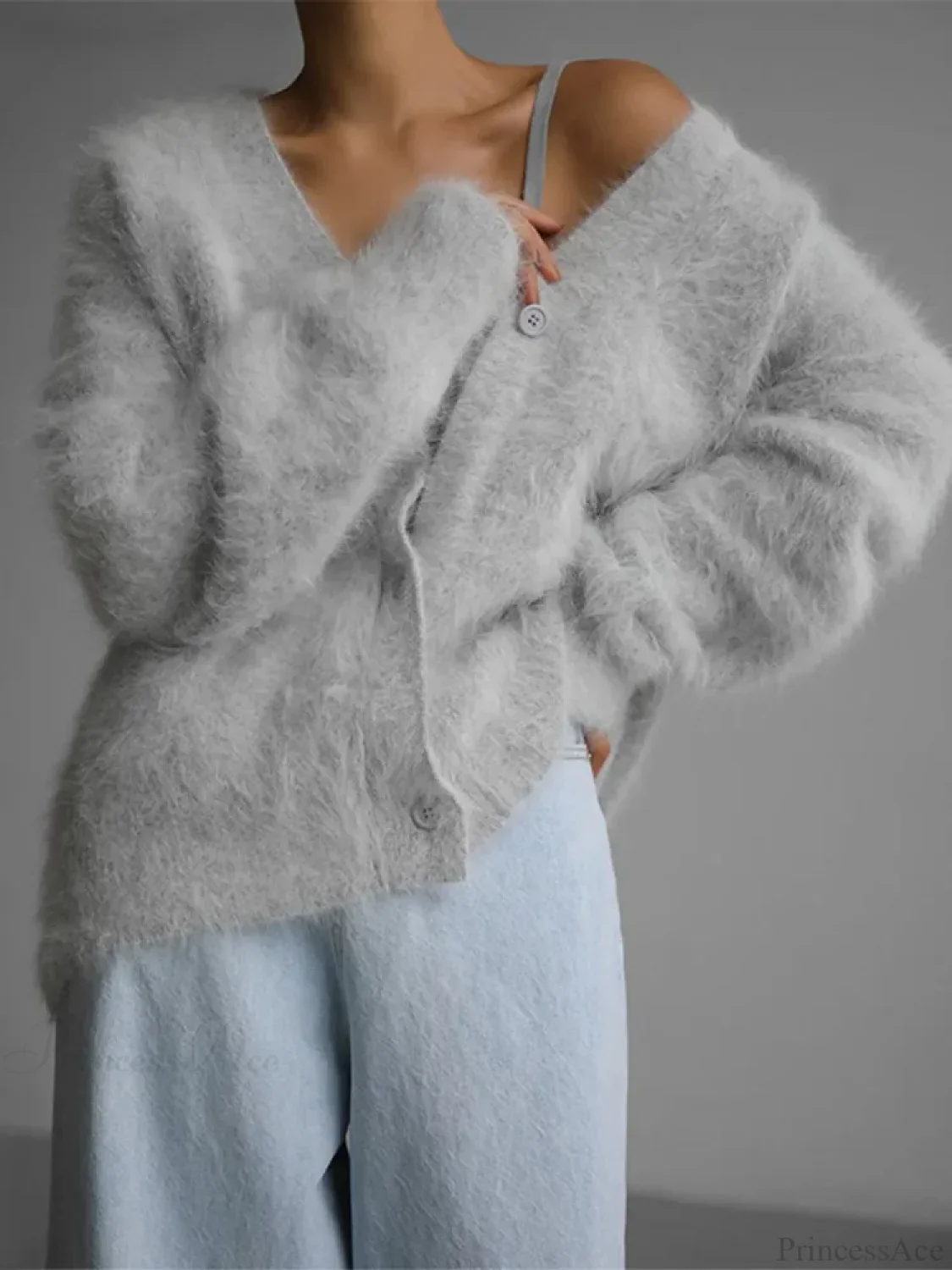 Furry Button Long Sleeve Cardigan - Image 9