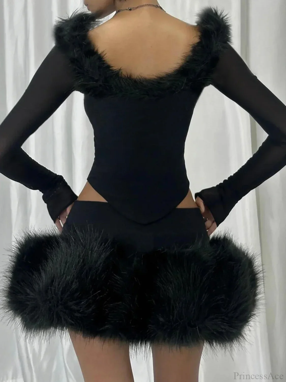 Furry Collar V-neck Knit Top - Image 5
