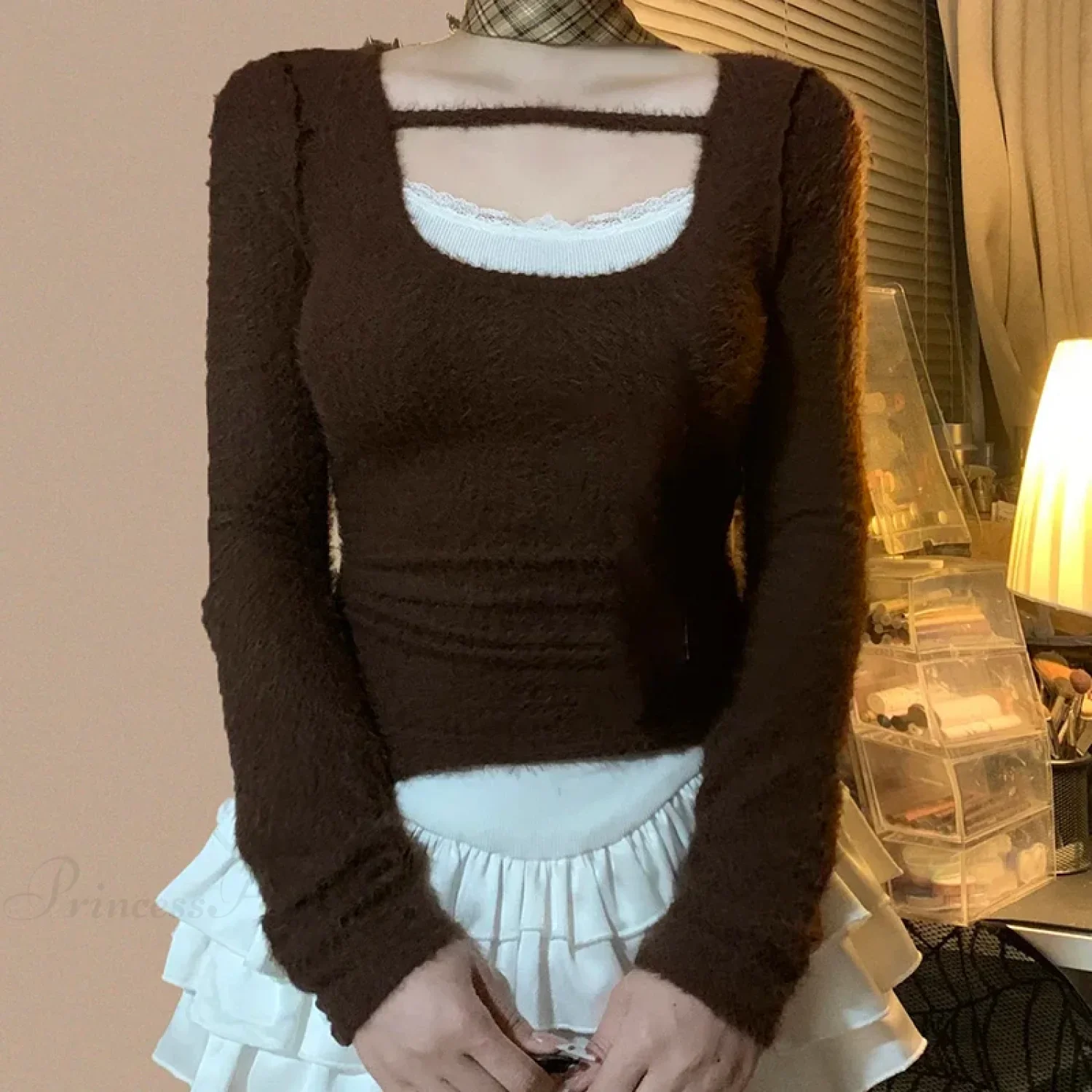 Furry Elastic Knit Top - Image 2