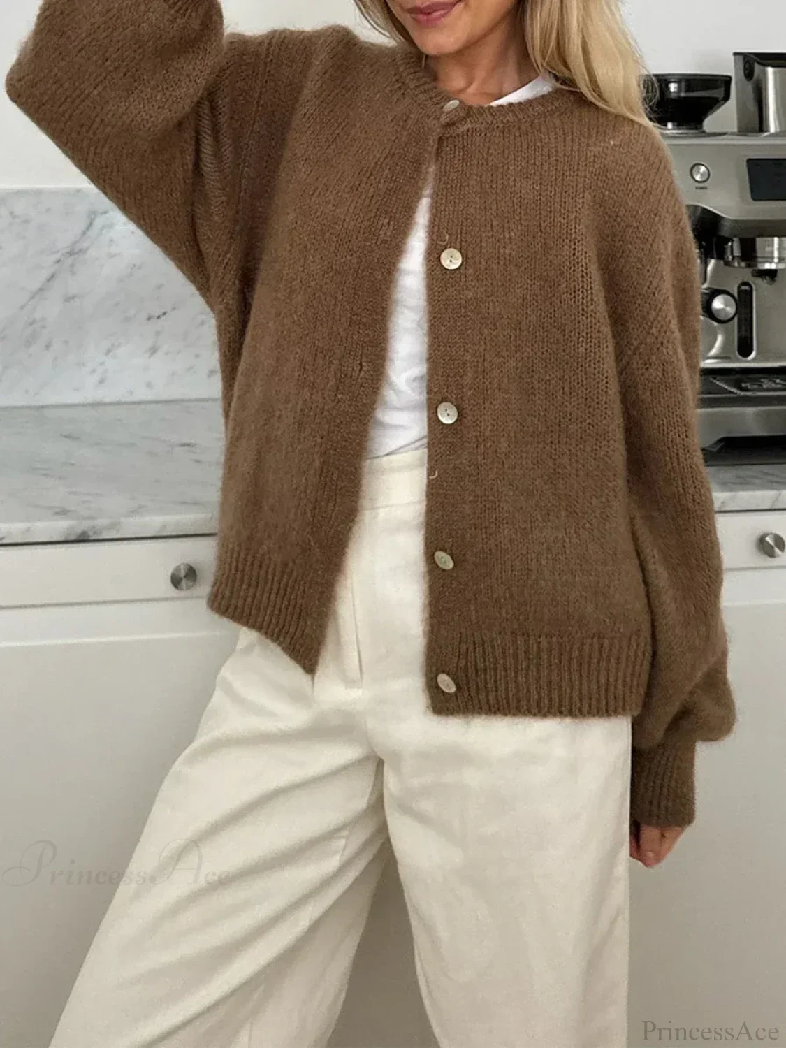 Fuzzy Button-Down Long Sleeve Knit Cardigan - Image 10