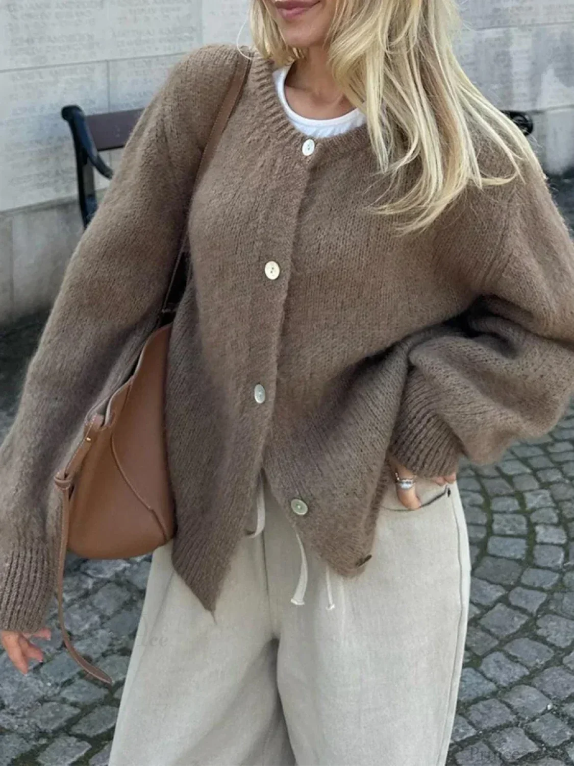 Fuzzy Button-Down Long Sleeve Knit Cardigan - Image 2