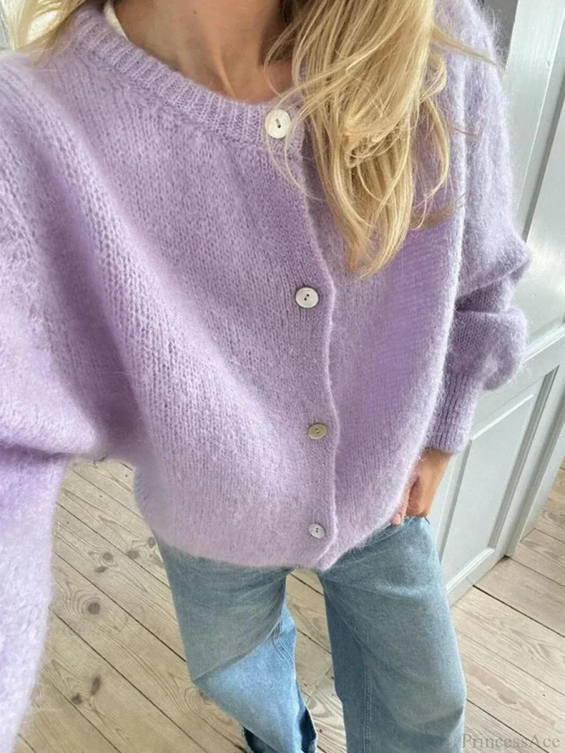 Fuzzy Button-Down Long Sleeve Knit Cardigan - Image 5