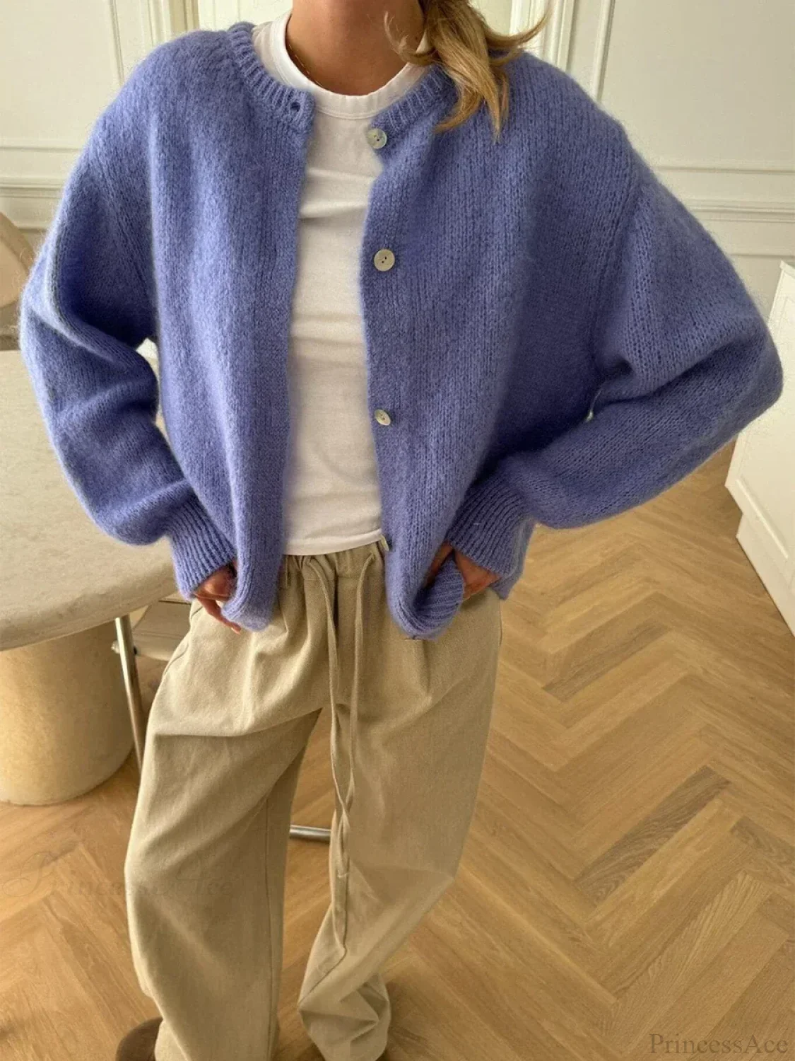 Fuzzy Button-Down Long Sleeve Knit Cardigan - Image 6